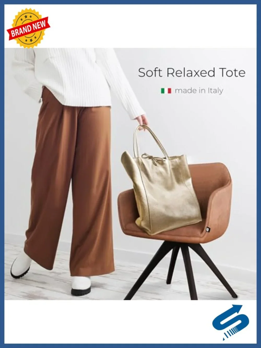 Genuine Italian Full-Grain Leather Large Tote Bag with Zip Pocket Fits 16-Inch
